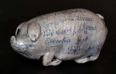 Very Rare Salt-Glazed Anna Pottery Stoneware Pig Flask w/ Elberton, GA Advertising and Railroad Map