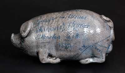 Very Rare Salt-Glazed Anna Pottery Stoneware Pig Flask w/ Elberton, GA Advertising and Railroad Map