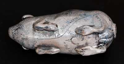 Very Rare Salt-Glazed Anna Pottery Stoneware Pig Flask w/ Elberton, GA Advertising and Railroad Map