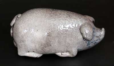 Very Rare Salt-Glazed Anna Pottery Stoneware Pig Flask w/ Elberton, GA Advertising and Railroad Map