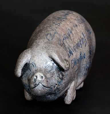 Very Rare Salt-Glazed Anna Pottery Stoneware Pig Flask w/ Elberton, GA Advertising and Railroad Map