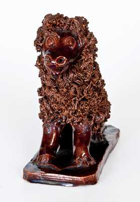 Very Rare Redware Dog with Elaborate Coleslaw Fur att. Anthony Baecher