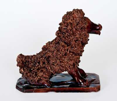 Very Rare Redware Dog with Elaborate Coleslaw Fur att. Anthony Baecher