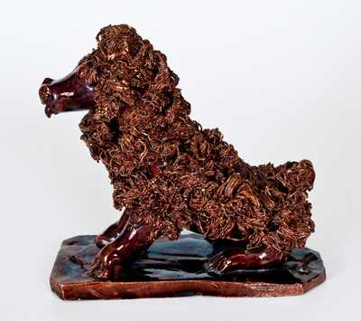 Very Rare Redware Dog with Elaborate Coleslaw Fur att. Anthony Baecher