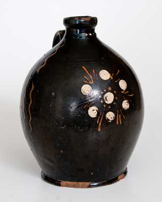 Redware Jug with Multi-Colored Slip Flower Head and Line Decoration att. Alamance County, NC