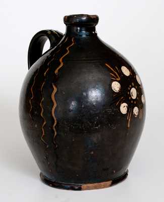 Redware Jug with Multi-Colored Slip Flower Head and Line Decoration att. Alamance County, NC