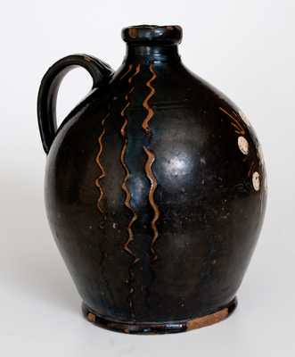 Redware Jug with Multi-Colored Slip Flower Head and Line Decoration att. Alamance County, NC