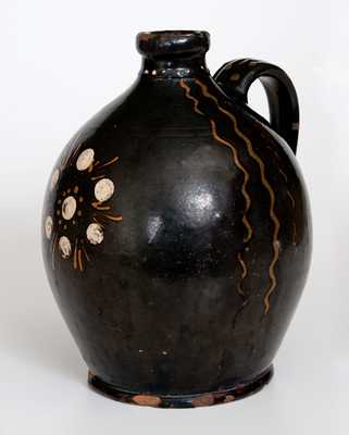 Redware Jug with Multi-Colored Slip Flower Head and Line Decoration att. Alamance County, NC