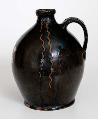 Redware Jug with Multi-Colored Slip Flower Head and Line Decoration att. Alamance County, NC