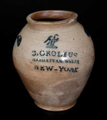 Important Clarkson Crolius, Manhattan, NY Stoneware Eagle Jar