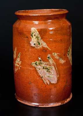 Glazed Redware Jar with Copper Slip Decoration, attrib. Nathaniel Seymour, West Hartford, CT
