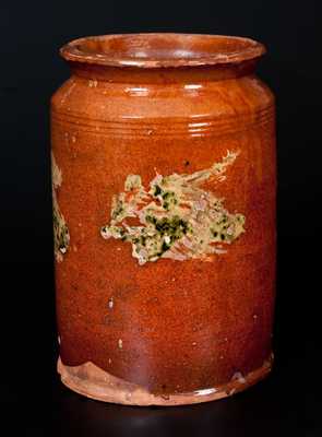 Glazed Redware Jar with Copper Slip Decoration, attrib. Nathaniel Seymour, West Hartford, CT