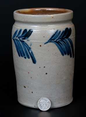 Quart-Sized Remmey, Philadelphia Stoneware Jar with Cobalt Foliate Decoration