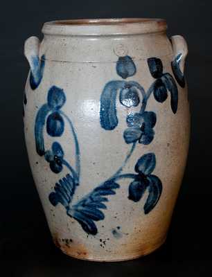 Unusual Three-Gallon Baltimore Stoneware Jar w/ Profuse Cobalt Floral Decoration