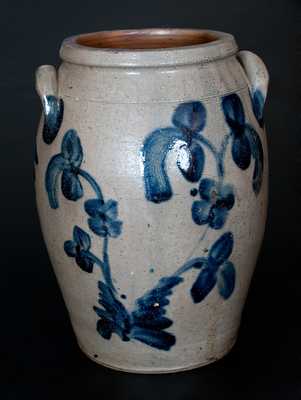 Unusual Three-Gallon Baltimore Stoneware Jar w/ Profuse Cobalt Floral Decoration