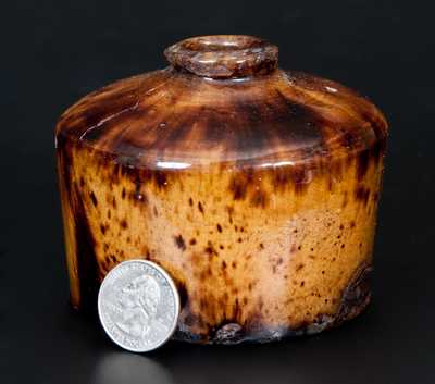 Rare and Important Bristol County, Massachusetts Redware Inkwell with Vibrant Glaze