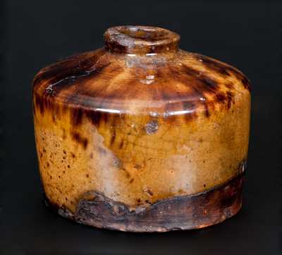 Rare and Important Bristol County, Massachusetts Redware Inkwell with Vibrant Glaze
