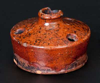 Small-Sized Redware Inkwell with Speckled Manganese Decoration