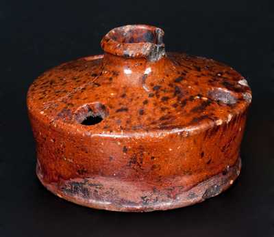 Small-Sized Redware Inkwell with Speckled Manganese Decoration