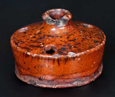 Small-Sized Redware Inkwell with Speckled Manganese Decoration