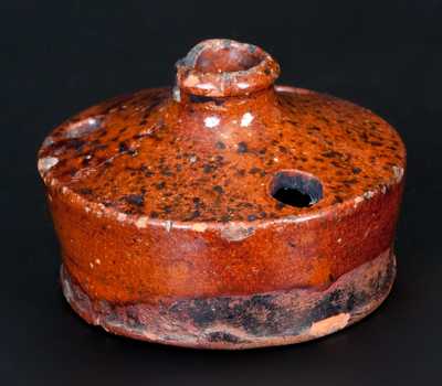 Small-Sized Redware Inkwell with Speckled Manganese Decoration