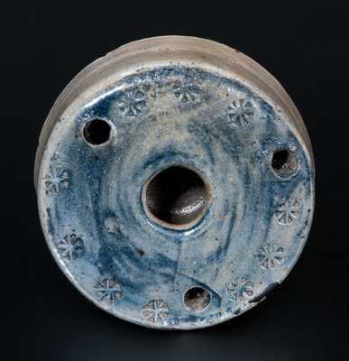 Small-Sized Stoneware Inkwell with Impressed Asterisks and Cobalt Top, probably New York