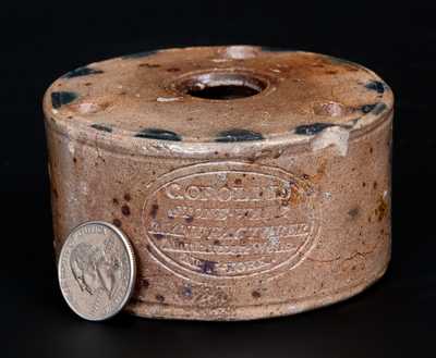 Rare C. CROLIUS / STONE-WARE ... Manhattan-Wells. / NEW-YORK Inkwell w/ Incised Name on Top