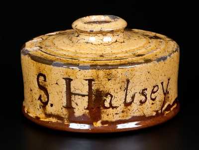 Very Rare New Jersey Redware Inkwell, Inscribed 