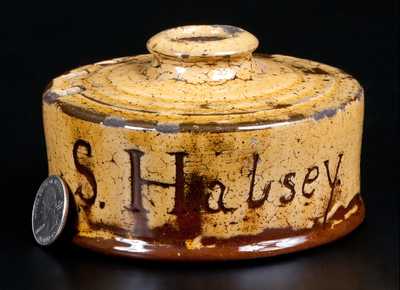 Very Rare New Jersey Redware Inkwell, Inscribed 