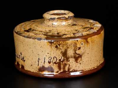 Very Rare New Jersey Redware Inkwell, Inscribed 