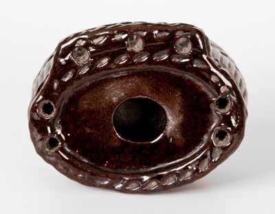 Rare Molded Oval Redware Inkwell