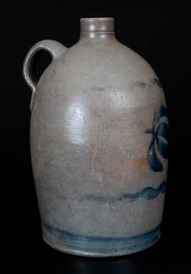 Western PA Stoneware Jug with Brushed Stripes and Flower Head Decoration