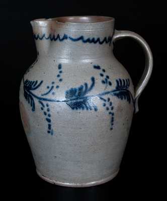 Scarce Half-Gallon Baltimore Stoneware Pitcher w/ Slip-Trailed Vine Decoration