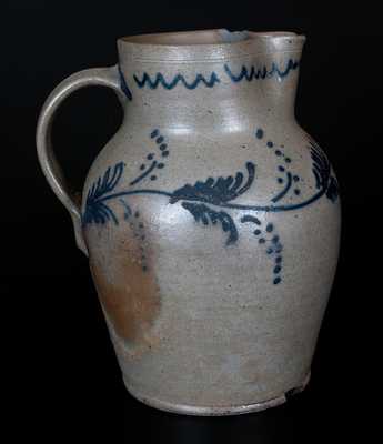 Scarce Half-Gallon Baltimore Stoneware Pitcher w/ Slip-Trailed Vine Decoration