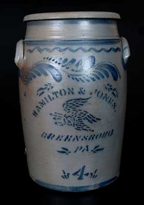 HAMILTON & JONES / GREENSBORO, PA Stoneware Jar with Stenciled Eagle Decoration