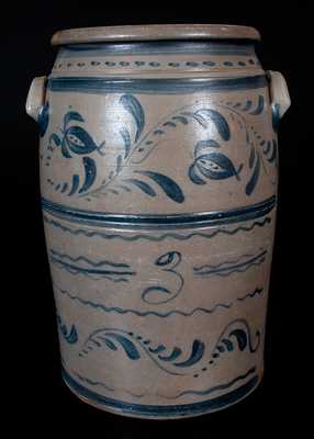 Western PA Stoneware Jar with Brushed Floral Vine and Line Decoration