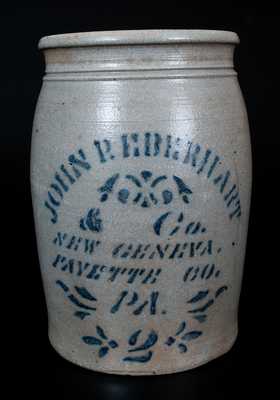 Scarce JOHN P. EBERHART / NEW GENEVA / FAYETTE CO., PA Two-Gallon Stoneware Jar