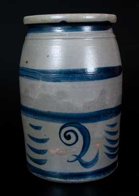 Western PA Stoneware Jar with Elaborate "2" and Stripe Decoration