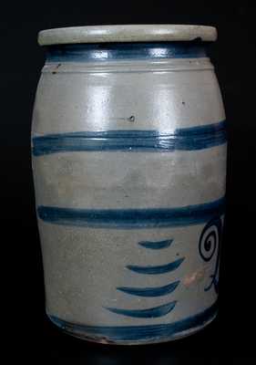 Western PA Stoneware Jar with Elaborate "2" and Stripe Decoration
