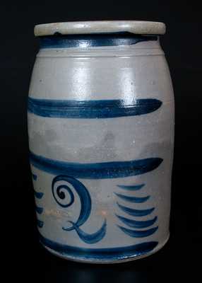 Western PA Stoneware Jar with Elaborate "2" and Stripe Decoration