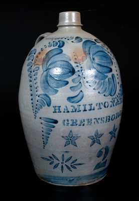 Exceptional HAMILTON & JONES / GREENSBORO, PA Stoneware Jug with Stenciled Stars