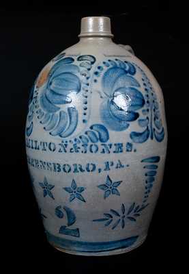 Exceptional HAMILTON & JONES / GREENSBORO, PA Stoneware Jug with Stenciled Stars