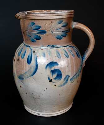 Stoneware Pitcher with Cobalt Floral Decoration, Southeastern PA, circa 1860