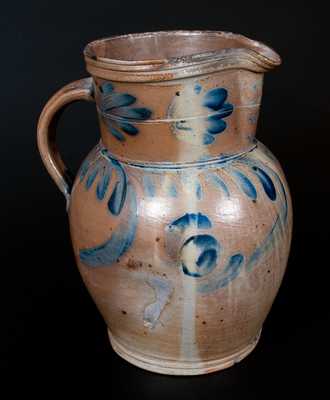 Stoneware Pitcher with Cobalt Floral Decoration, Southeastern PA, circa 1860