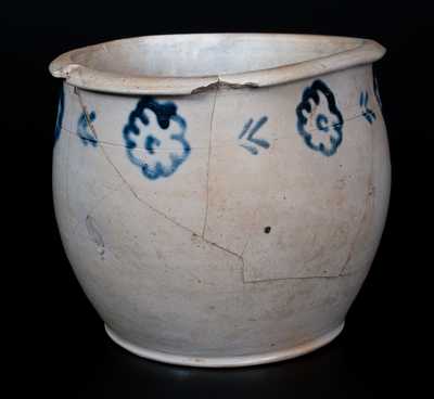 Rare Baltimore Stoneware Chamberpot with Slip-Trailed Floral Decoration att. Morgan / Amoss