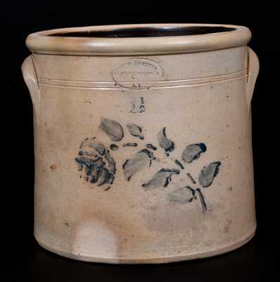 Rare BROWN BROTHERS/ HUNTINGTON / L.I. Stoneware Crock w/ Stenciled Rose Decoration