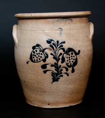 Three-Gallon WM. E. WARNER / WEST TROY Stoneware Jar with Slip-Trailed Floral Decoration