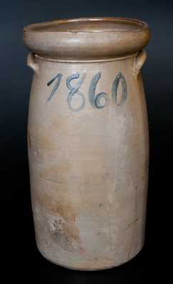 Very Rare Rockingham County, Virginia Decorated Stoneware Churn Dated 1860