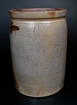 Unusual SOLOMON BELL / STRASBURG / VA 1877 Stoneware Crock w/ Incised and Manganese Dates
