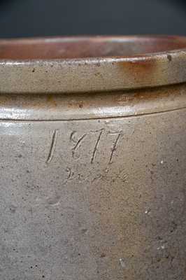 Unusual SOLOMON BELL / STRASBURG / VA 1877 Stoneware Crock w/ Incised and Manganese Dates
